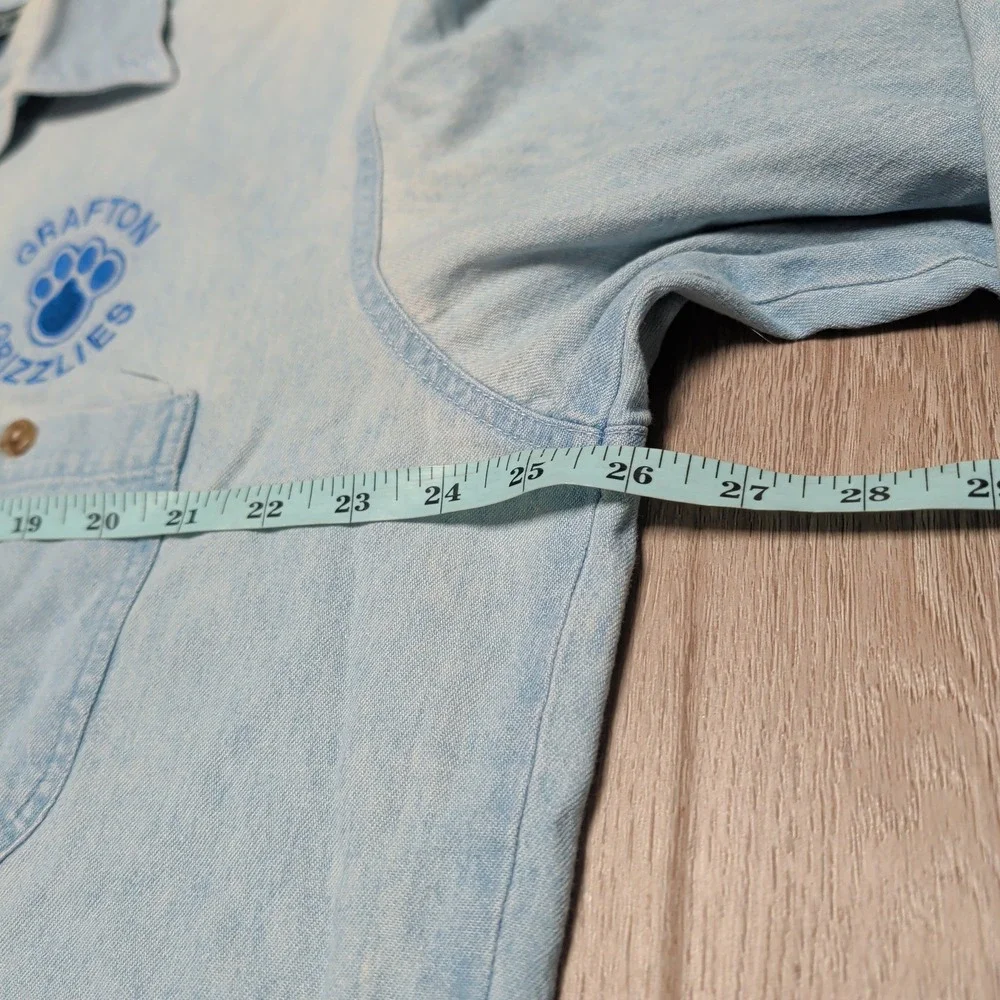 Vintage Three Rivers Grafton Grizzlies Denim Shirt Light Wash Mens L Oversized - Picture 6 of 7